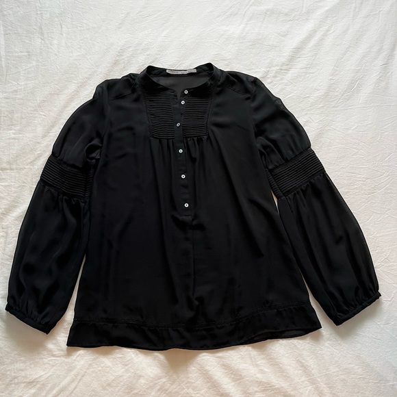 Zara Basic Mandarin Collar Long Sleeve Black Sheer Blouse (L) - Picture 2 of 8